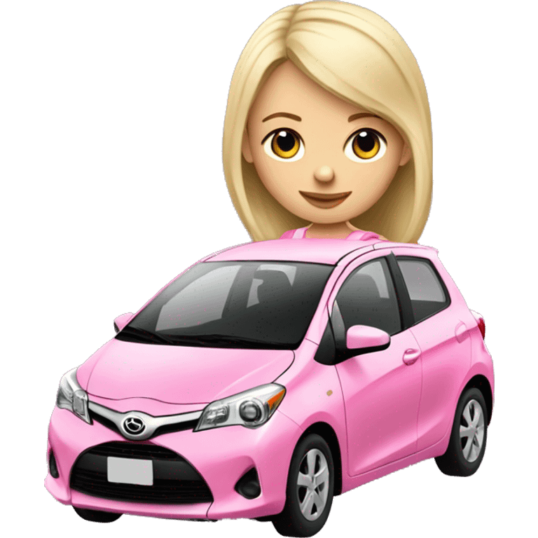 Cute blonde girl driving a Pink toyota Yaris  emoji