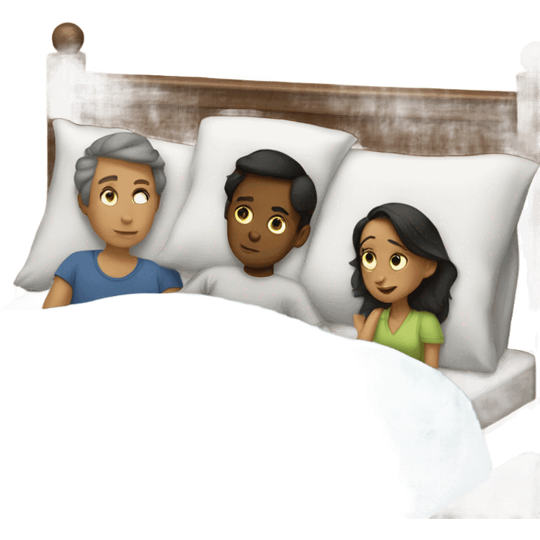 Boy in bed with his parents emoji