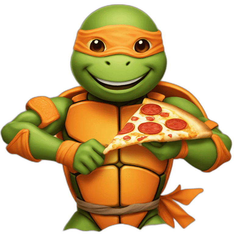 Orange Ninja turtle eating pizza emoji