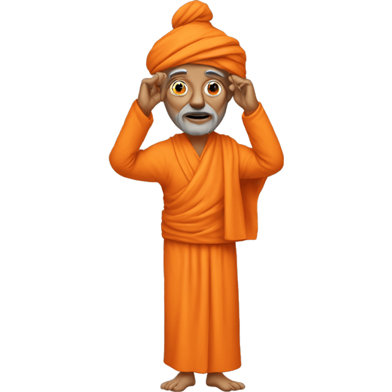 old slim swami with all orange cloths and u shaped chandlo on his forhead emoji