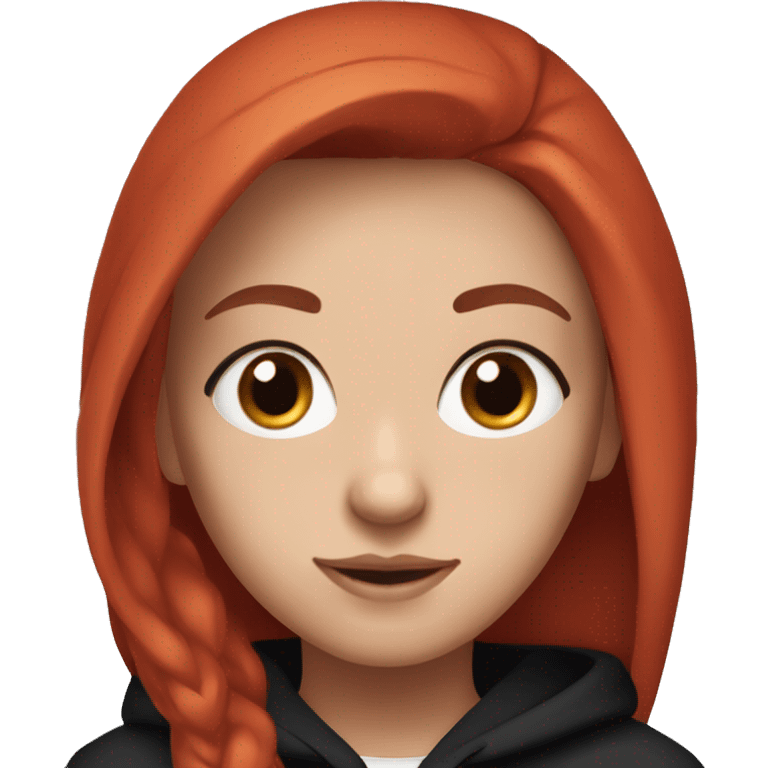 Pretty Girl with long eyelashes, blue eyes, red hair and a black hoodie that has a small white logo on the front emoji