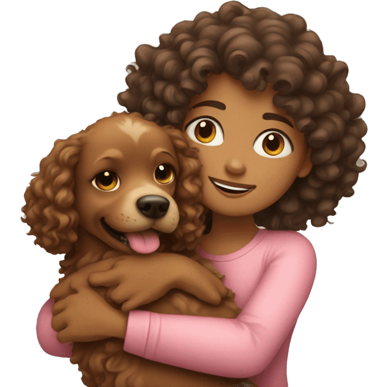 Curly hair girl hugging dog emoji