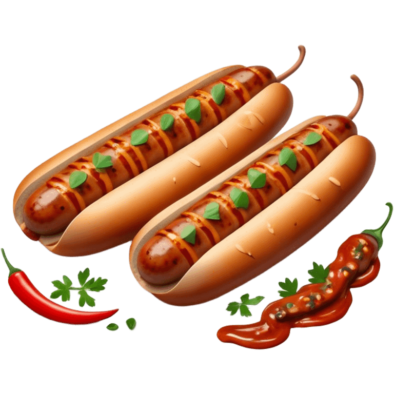 Cinematic spicy chipotle sausage, glistening with smoky, tangy sauce, charred and grilled to perfection, sliced open to reveal juicy filling, served with fresh herbs, rich and flavorful, detailed and appetizing. emoji