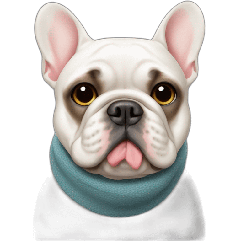 Fat white FRENCH BULLDOg wearing-a-muffler emoji