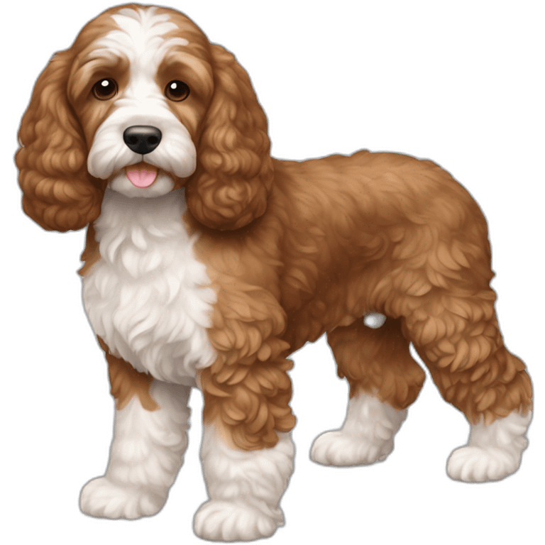 Reddish light brown cockapoo with white patch on chin full body emoji