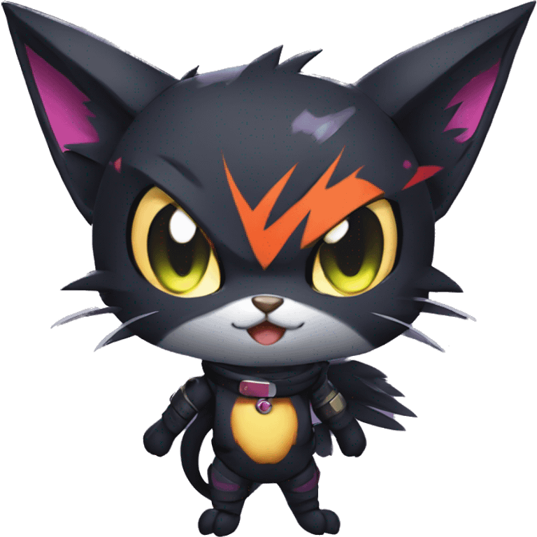 Edgy Shy Anthro boyish cool pretty dark black Noibat-Litten-Pokémon-cat-fursona punk techwear emoji