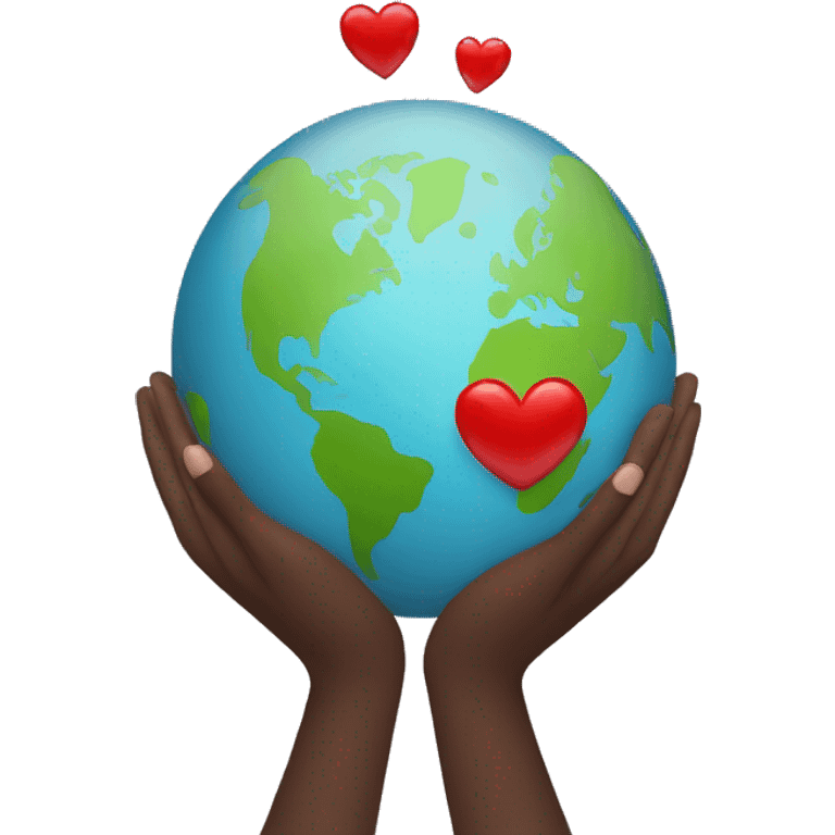 hands holding earth with red heart emoji