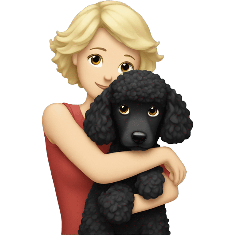  Short-Blonde-haired woman hugs her Black-Poodle-Black-dog emoji