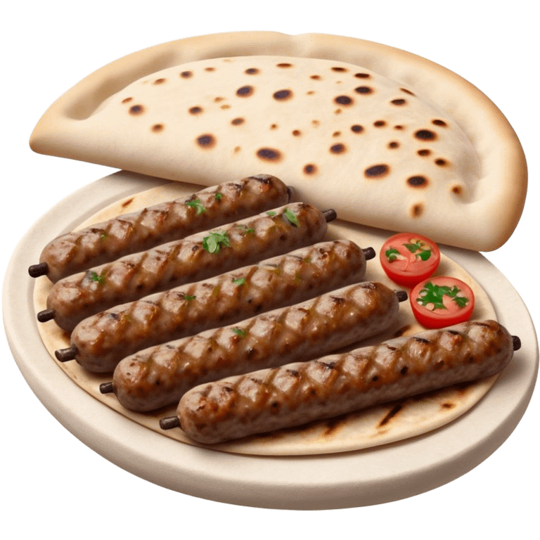 Cinematic Realistic Cevapi Dish Emoji, depicted as small, grilled minced meat sausages with a charred exterior rendered with lifelike textures and warm, savory lighting. emoji