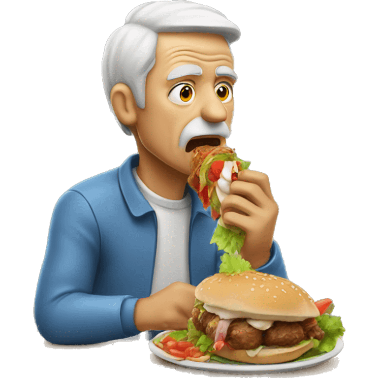 old man eating a kebab while sweating emoji