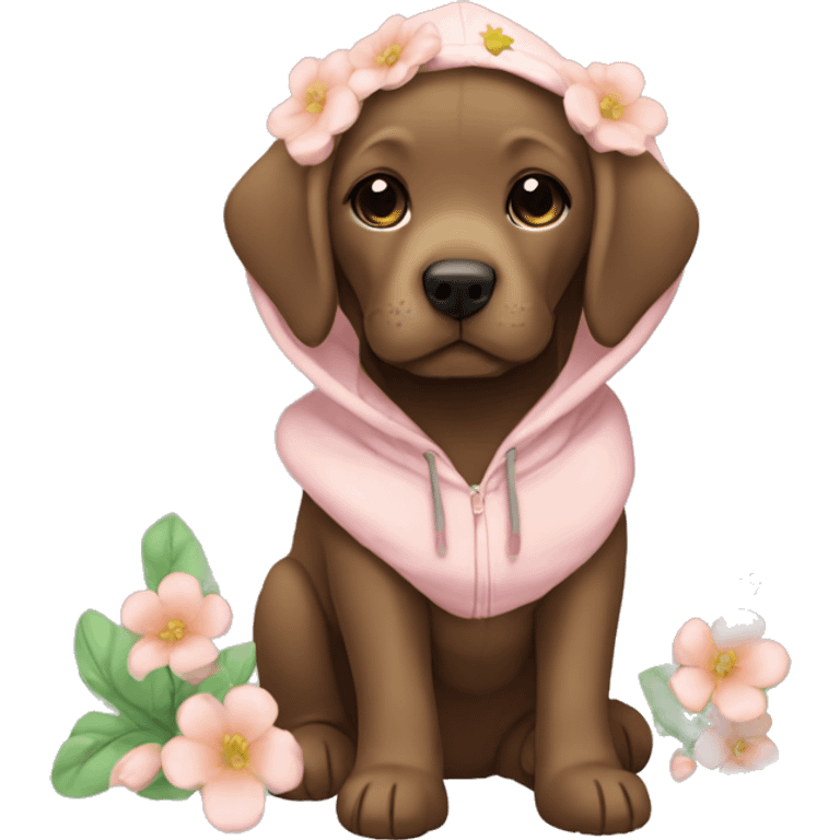 cute baby brown labrador wearing flower hoodie emoji