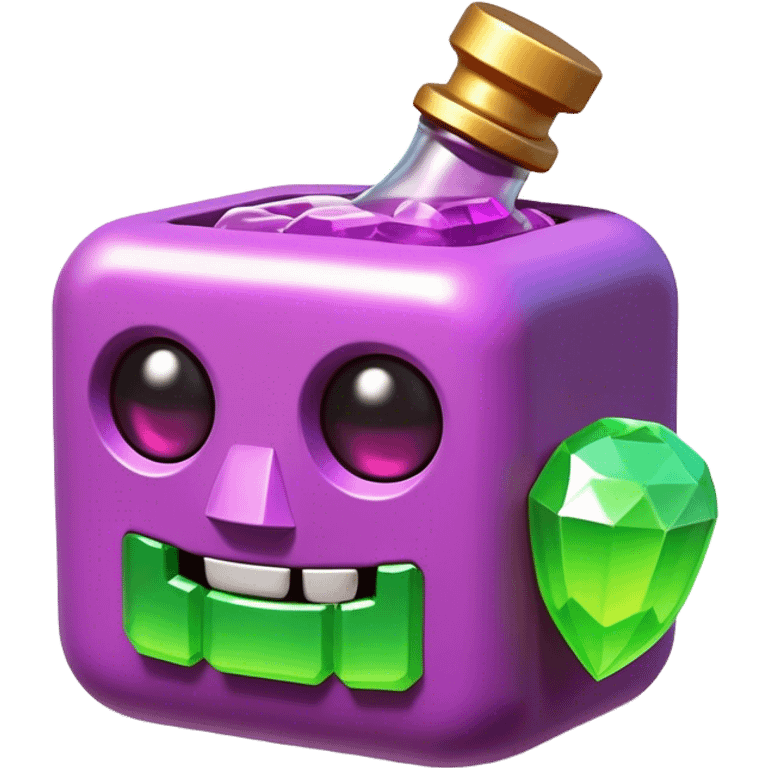 Clash of Clans aesthetic: Cinematic Playful Pixel 3D Magic Potion Portrait Emoji, rendered in a 3D vector-style similar to standard emojis with minimal shading and bold, simplified shapes. A compact, distinct form with signature details, softly glowing with a pixelated adventure charm. Simplified yet unmistakably iconic, highly detailed and consistent, glowing with a soft radiance and high shine. Stylized with a touch of classic pixel-art charm and a soft glowing outline, capturing the essence of a beloved gaming relic with a friendly, playful manner! emoji