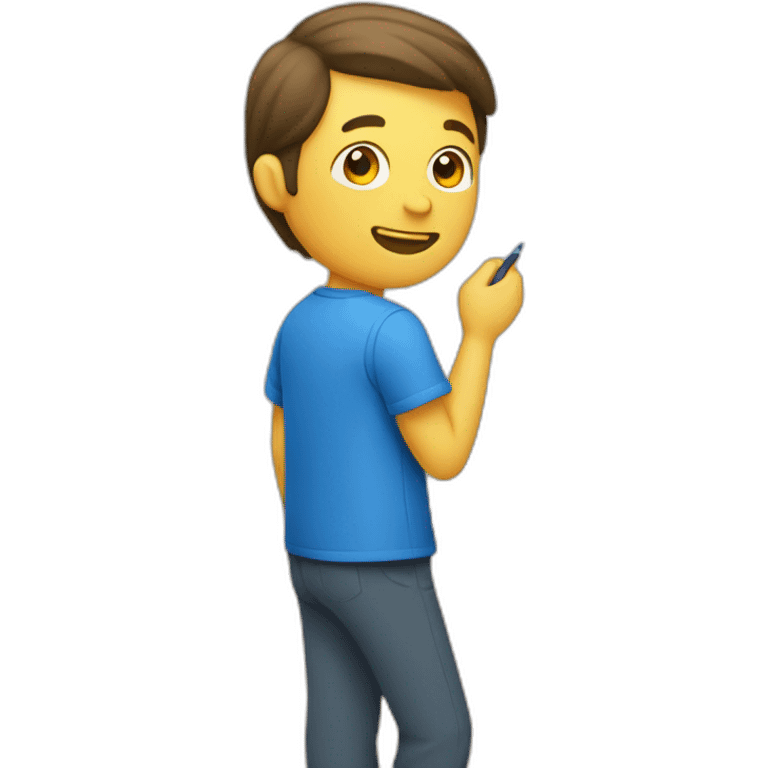 man with a blue shirt writing on a board emoji