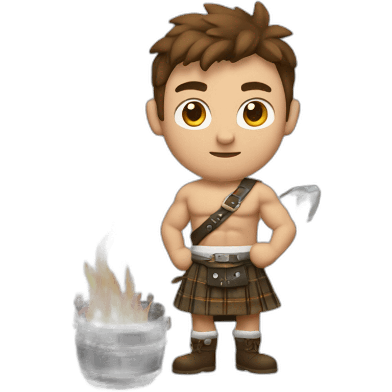 monty starting a fire wearing a kilt flexed muscle bicep brown haired emoji