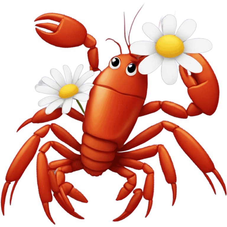 Crawfish holding a daisy emoji