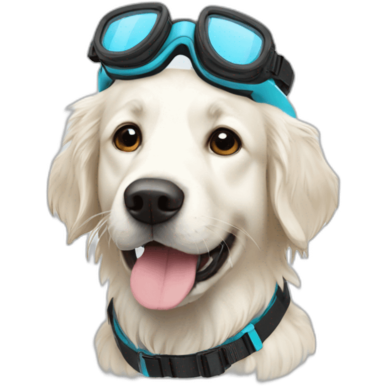 White golden retriever wearing a snorkel emoji