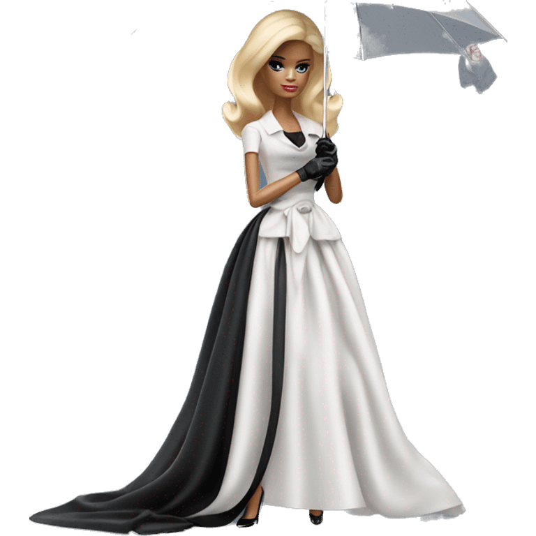 Stunning in the Spotlight Barbie, blonde teen Enid Sinclair,drying tears with handkerchief, show full body,accessories  gloves, funeral veil,covering face holding umbrella  emoji