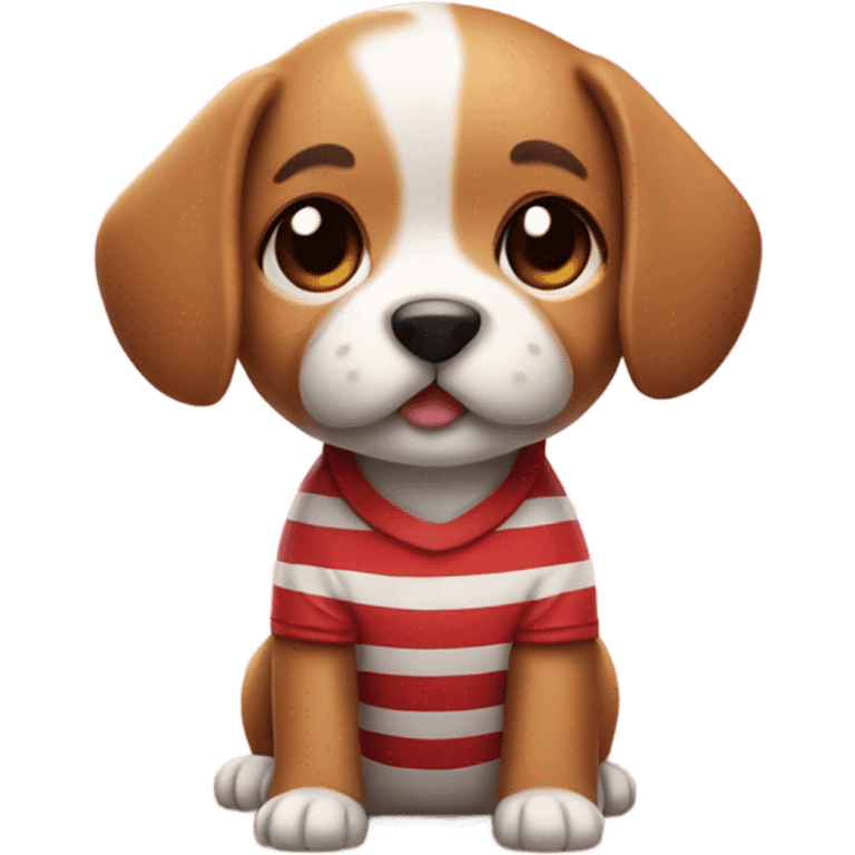 3d emoji of cute puppy wearing red striped shirt emoji