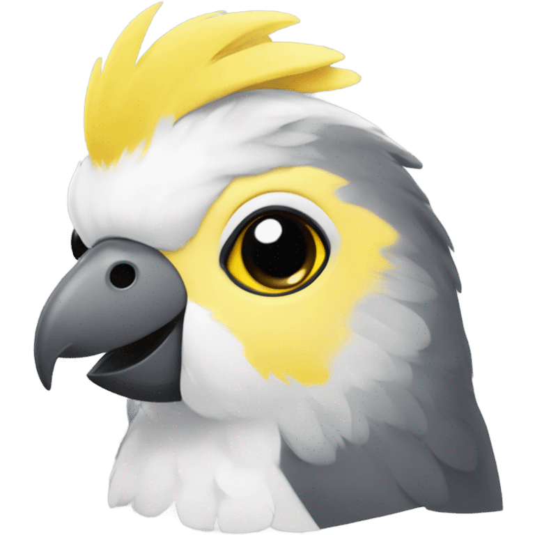 A cockatiel’s head with a yellow and gray , depicted as a girl in a cute, toy-like manner, smiling sweetly. emoji