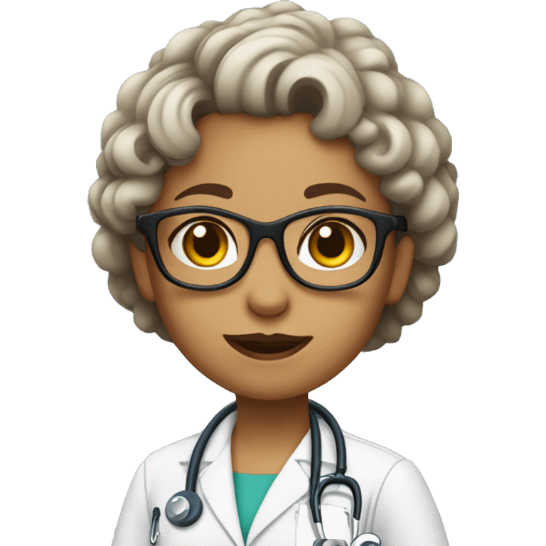 Disability girl doctor with curly short hair and wearing wearing glasses emoji