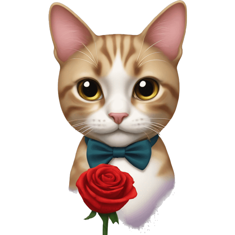 Cat holding a rose with a bow tie  emoji