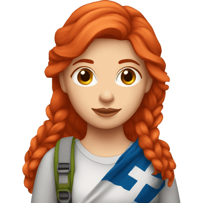 female mountaineer red hair with easter egg and greek flag  emoji