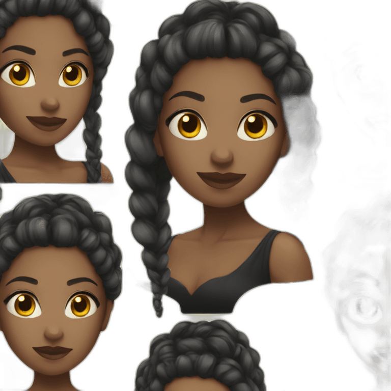 Black girl with long black dress with braid to hairstyle emoji