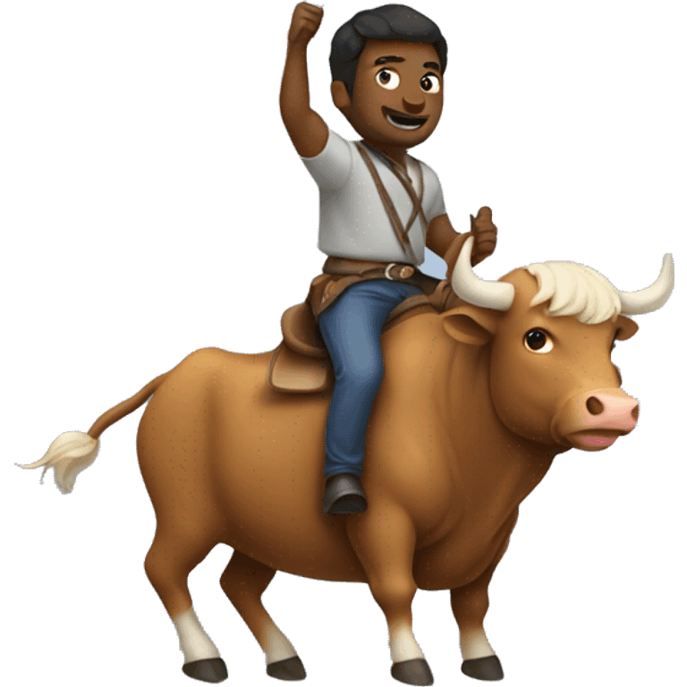 Man riding a bull with a pride flag emoji