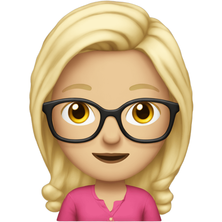 white gal long blonde hair ki in a pink d with glasses wearing a red shirt emoji