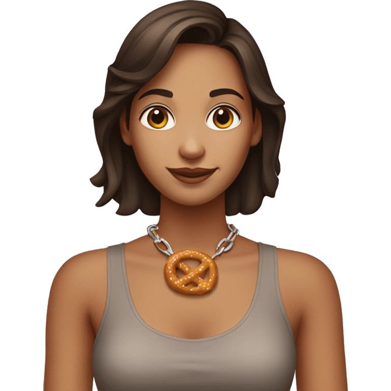 Brunette girl with a pretzel necklace emoji