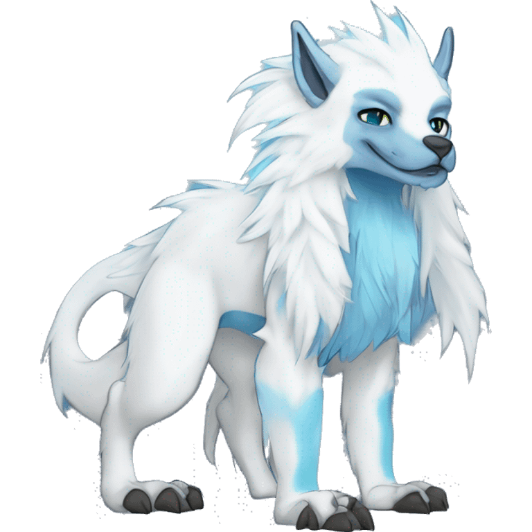 Cute Protogen-vernid-sergal-wickerbeast-fantasy-animal-fursona griffsnuff & LiLaiRa & Falvie full body white and light blue fur with white outline emoji