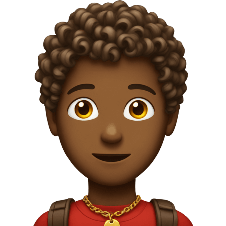 Brown boy with curly hair and a red top and gold chain emoji