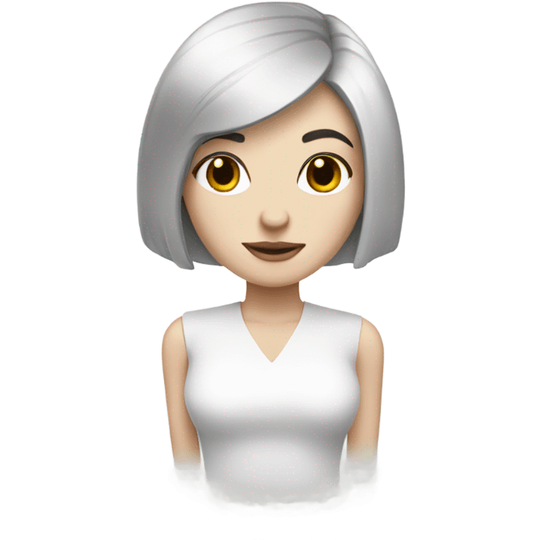 pale skin woman with black hair bob haircut white shirt emoji