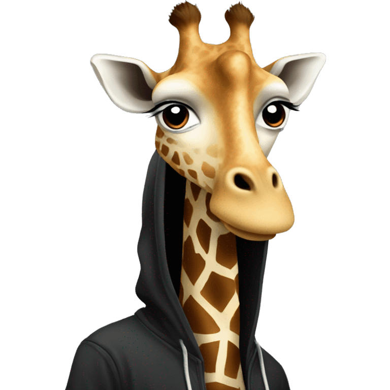 giraffe with long hair in a black hoodie emoji