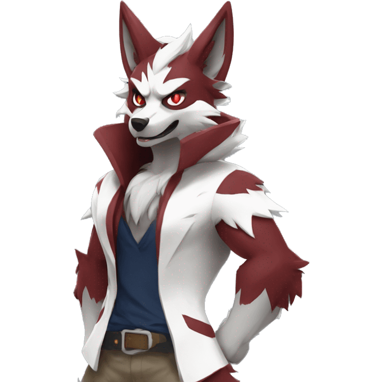 Anthro-Lycanroc-Red-White-Werewolf-Midnight-form Full Body emoji