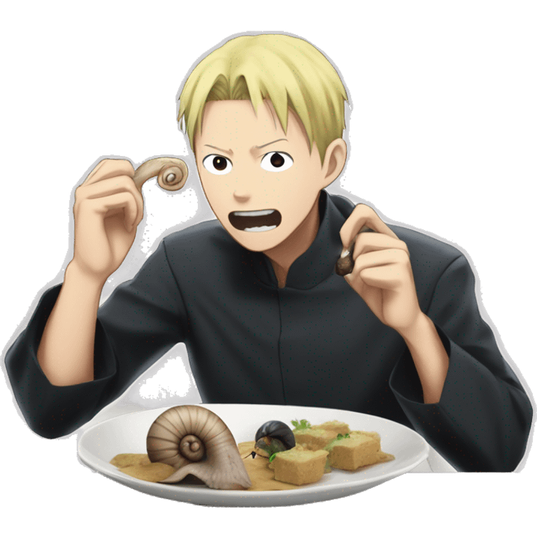 yuji itadori from jujutsu kaisen eating a snail emoji