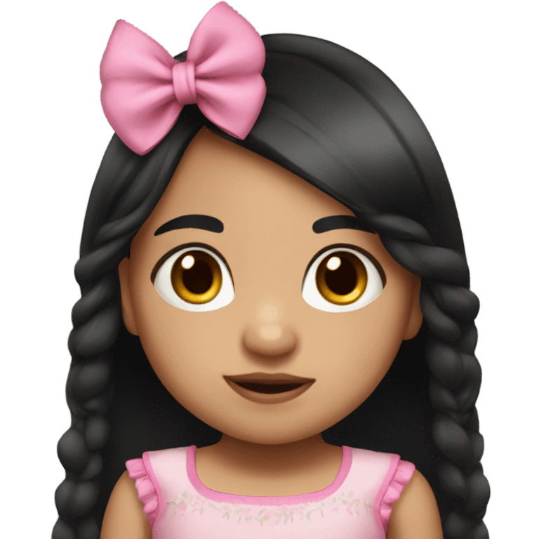 Mexican toddler girl with long black hair and pink bow emoji