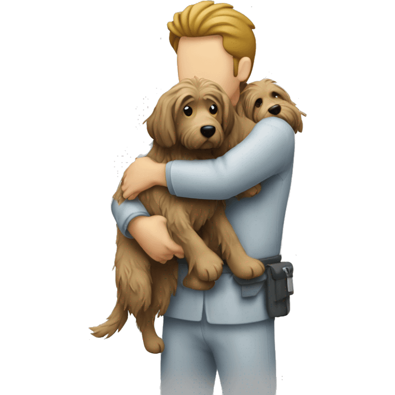 a vet hugging a shaggy dog emoji