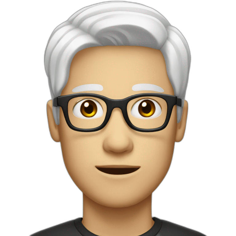 thin white teenager with white hair.  He is cross-eyed and has black glasses emoji