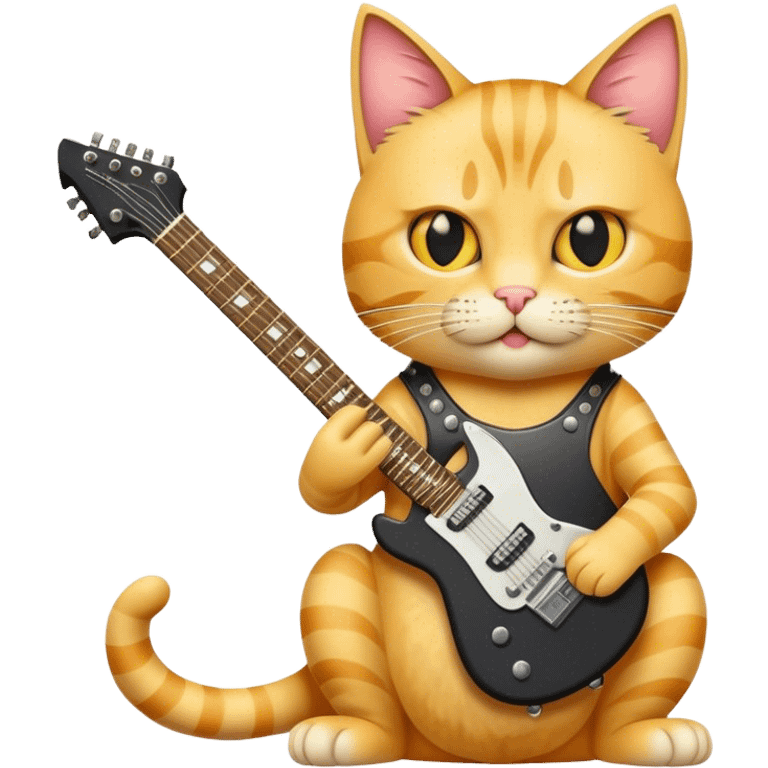 Yellow tabby cat playing heavy metal guitar emoji