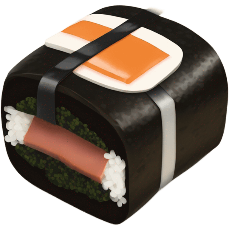 Spam musubi with rice, a slice of spam wrapped in nori emoji