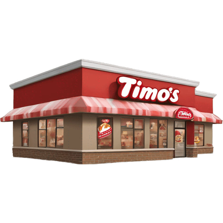 “Tim Hortons store with a red and white color scheme, featuring the classic Tim Hortons logo, a warm and welcoming design that represents a popular coffee and donut shop.” emoji