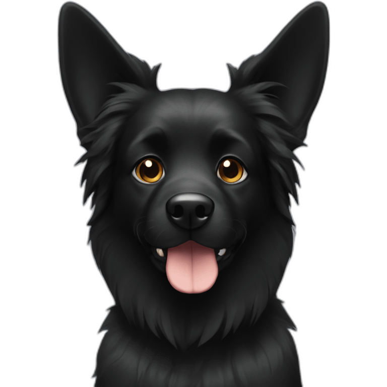 black dog with big up ears and long fur emoji