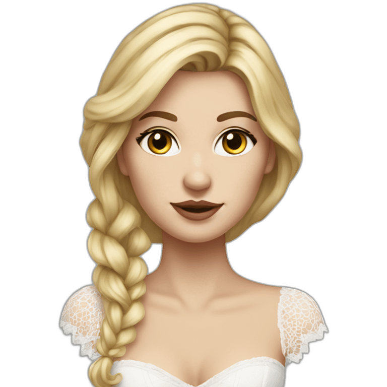 hyperrealistic caucasian female, long straight blonde hair, white lace-up bustier emoji