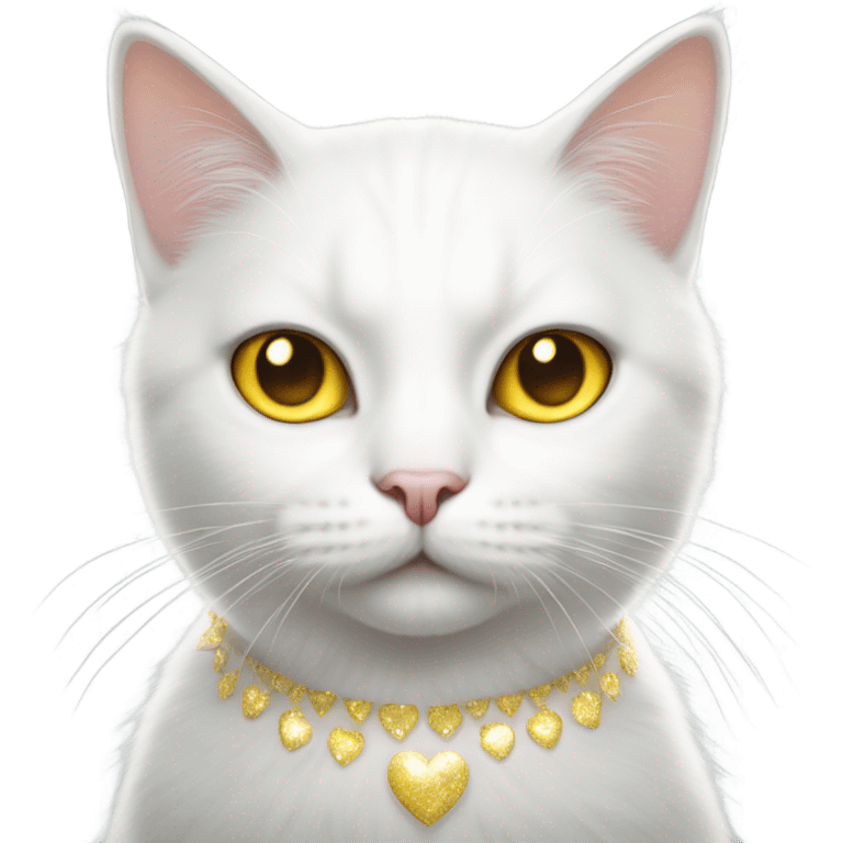 Realistic White cat with yellow eyes, glitter over head  emoji