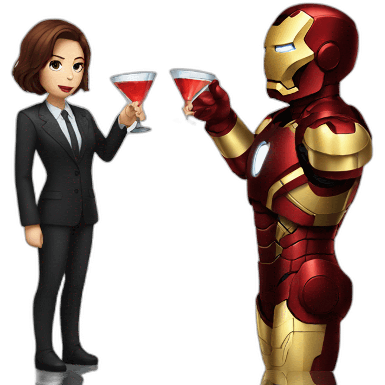 Iron man drinking vodka with black widow emoji