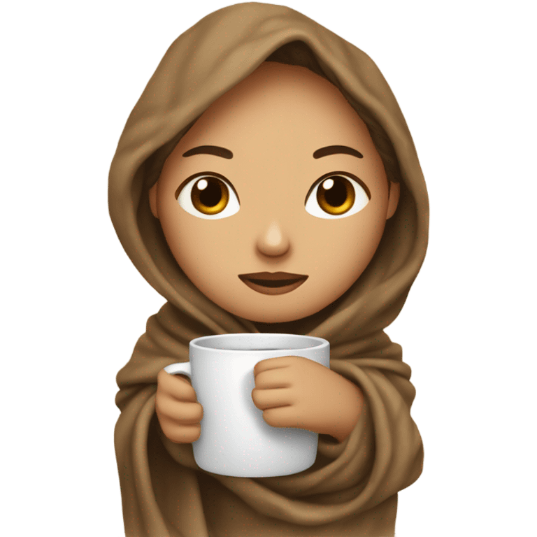 girl inside a blanket sipping coffee eyes closed emoji