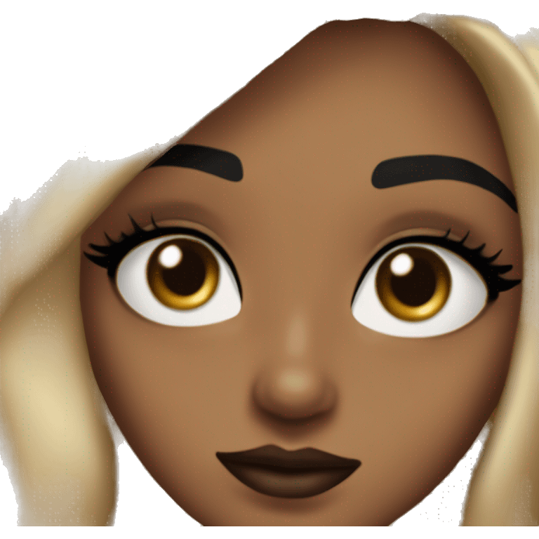 Créate a girl with black hair and a 90s blog out with hazel eyes. She has Brown lipstick on and a small eyeliner with besutiful eyelashes and gold estribos emoji