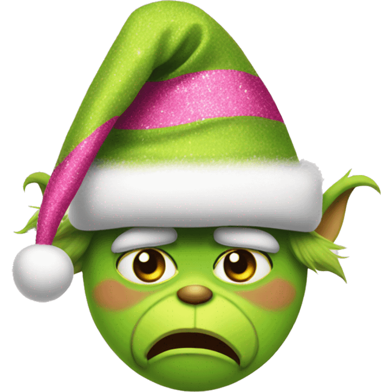 Grinch wearing Pink glitter Santa hat emoji