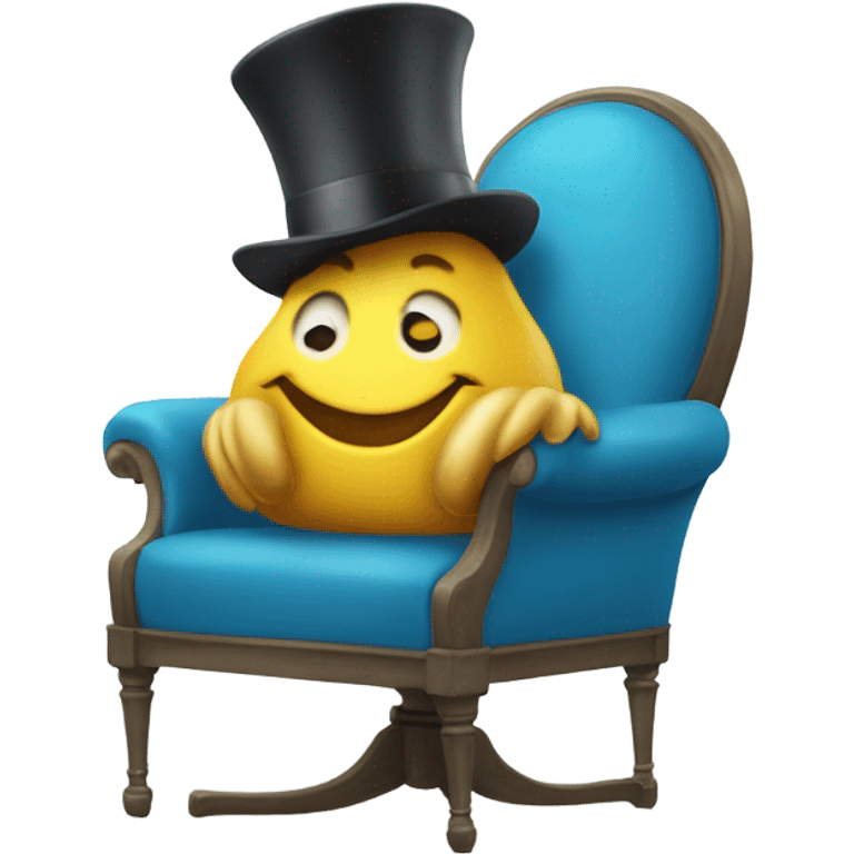 A clam wearing a top yellow hat while sitting in a blue chair emoji